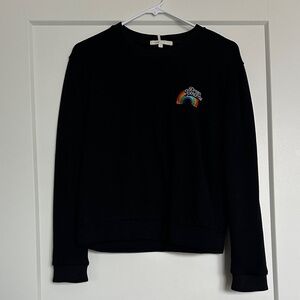 MAJE Black Sweatshirt with Rainbow Embroidery